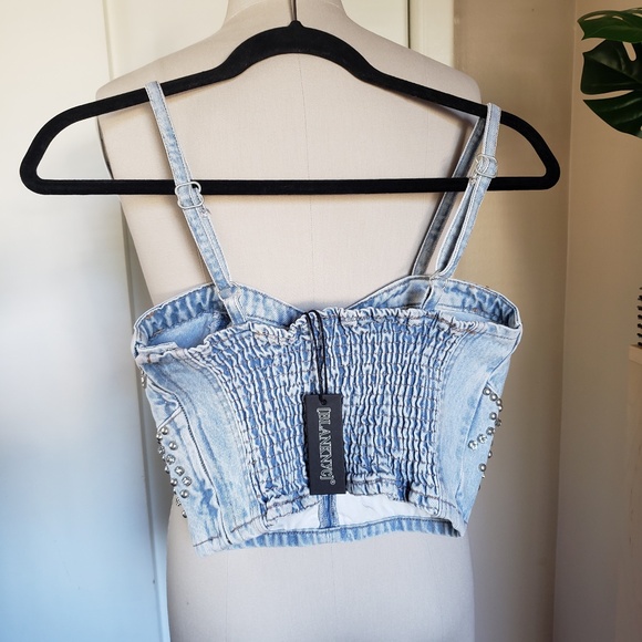 Embellished Denim Crop Top Size Small NEW! - Picture 3 of 14
